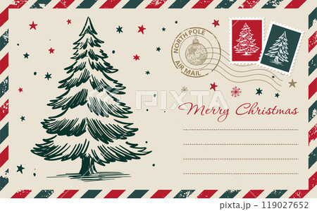 Christmas mail, postcard, hand drawn illustration. Christmas mail, postcard, hand drawn illustration. 119027652