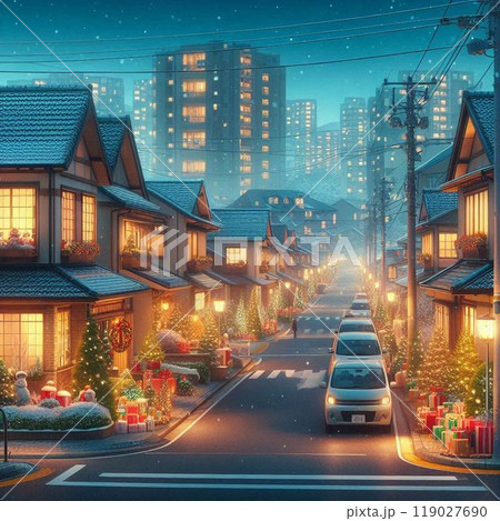 クリスマスの夜の赤い街灯 119027690