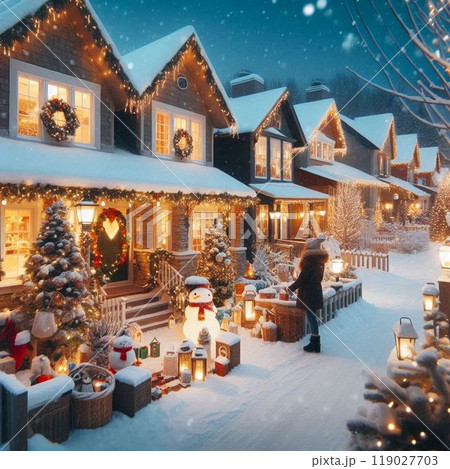 クリスマスの夜の雪が降る夜 119027703