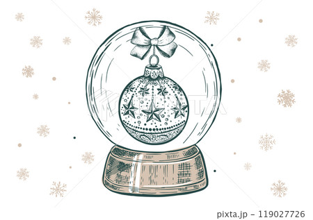 Christmas snow globe with toy, Hand drawn vector illustration. 119027726