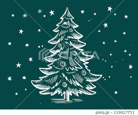 Christmas tree hand drawn illustration Christmas tree hand drawn illustration 119027751