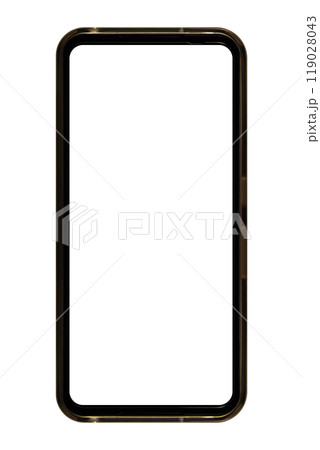 正面から見た透明カバー付きのスマートフォン（背景白色、本体画面白抜きエリア縦横比 20：  9） 119028043