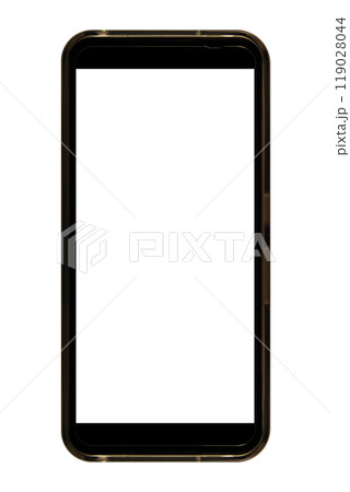 正面から見た透明カバー付きのスマートフォン（背景白色、本体画面白抜きエリア縦横比   2：  1） 119028044