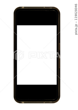 正面から見た透明カバー付きのスマートフォン(背景白色、本体画面白抜きエリア縦横比 3: 2) 正面から見た透明カバー付きのスマートフォン(背景白色、本体画面白抜きエリア縦横比 3: 2) 119028046