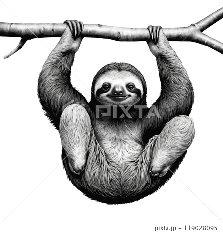 木の枝にぶら下がるナマケモノのイラスト│003 119028095