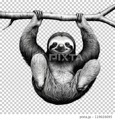 木の枝にぶら下がるナマケモノのイラスト│003 119028095