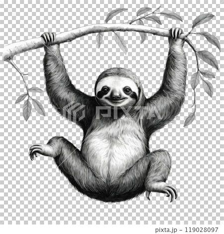 樹懶掛在樹枝上的插畫│001 119028097