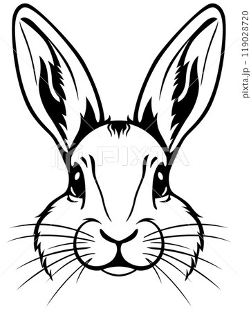 Black Drawing of Rabbit Head 119028720