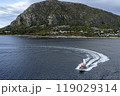 Marine guard boat near the Norwegian coast off Alesund. 119029314