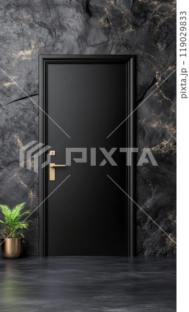 Modern black door with metallic handle Modern black door with metallic handle 119029833