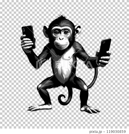 拿著智慧型手機的猴子│猴子│黑猩猩│002 119030859