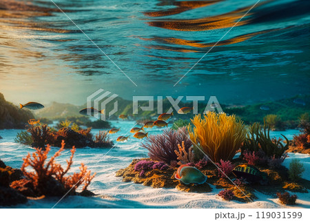 Underwater world with many fishes. AI Generated Underwater world with many fishes. AI Generated 119031599