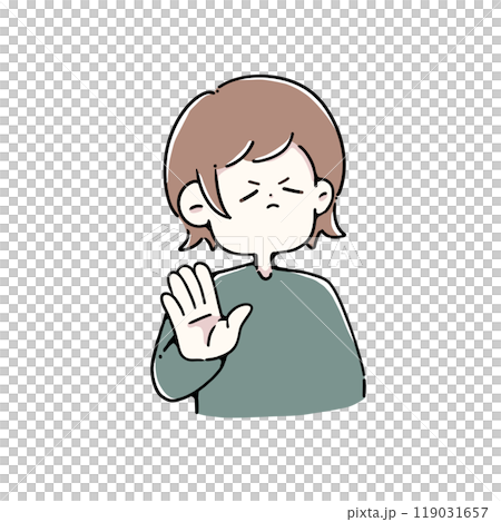 手を前に出して拒否している女性 119031657
