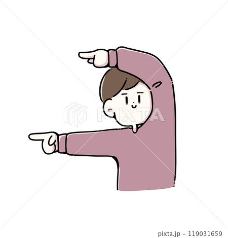 両手で左を指している男性 119031659