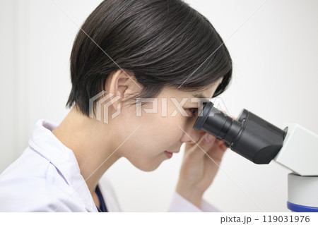 顕微鏡を使う研究職の女性 119031976