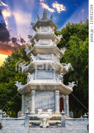 Buddhist temple tower at Linh Ung Pagoda in Da Nang in Vietnam in Asia 119032104