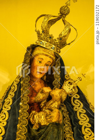 Nazare, Portugal - Mar 08, 2024: Interior and azulejo tiling in Santuario de Nossa Senhora da Nazare in Portugal 119032172