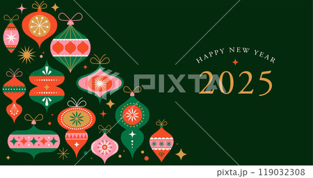 Christmas card, banner in modern minimalist geometric style. Merry Christmas colorful illustration Christmas card, banner in modern minimalist geometric style. Merry Christmas colorful illustration 119032308