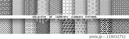 Geometric set of seamless black and white patterns. Simple vector graphics. 119032752