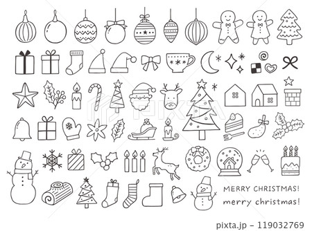 クリスマスにまつわる手描きイラストセット 詰め合わせ クリスマスにまつわる手描きイラストセット 詰め合わせ 119032769