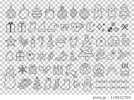 クリスマスにまつわる手描きイラストセット 詰め合わせ クリスマスにまつわる手描きイラストセット 詰め合わせ 119032769