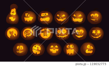 halloween theme dark pumpkins in big set 119032773