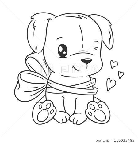 Cute puppy with ribbon for coloring 119033485