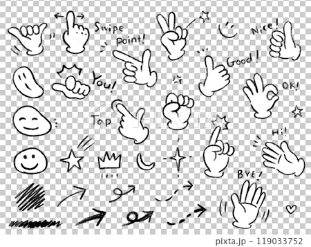 Hand drawn hand gesture icon vector set Hand drawn simple cute set 119033752