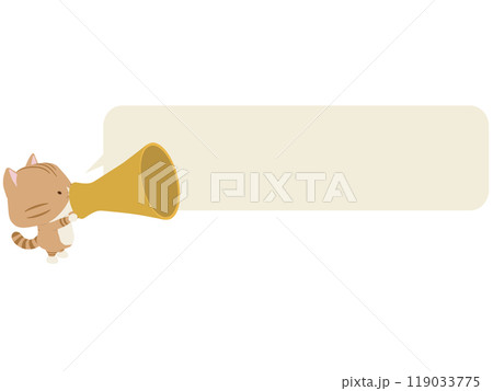 メガホンで話す茶トラ猫。吹き出し付き メガホンで話す茶トラ猫。吹き出し付き 119033775