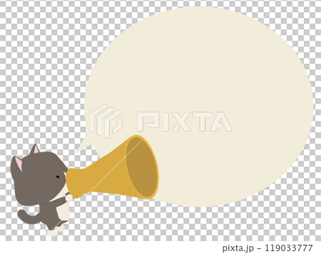 Hachiware 貓用擴音器說話。帶有講話泡泡 119033777