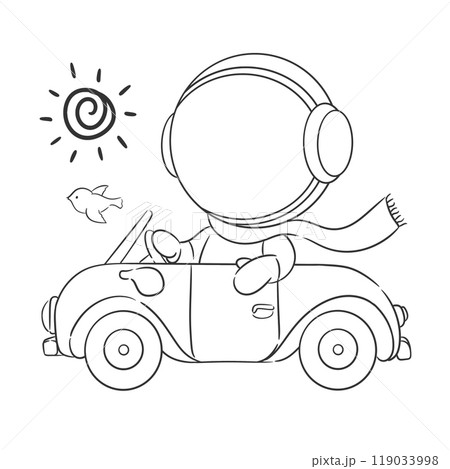 Astronaut is driving a car during the day for coloring Astronaut is driving a car during the day for coloring 119033998