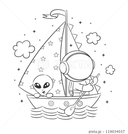 Astronauts are on a ship with friends for coloring 119034037