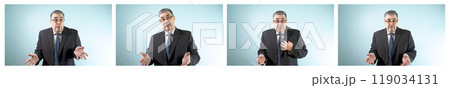 The businessman makes excuses. He looks pathetic and scared. The businessman makes excuses. He looks pathetic and scared. 119034131