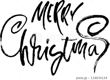 Merry Christmas Hand Drawn Modern Dry Brush Lettering. 119034134