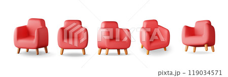 3d set of red armchair with wooden legs 119034571