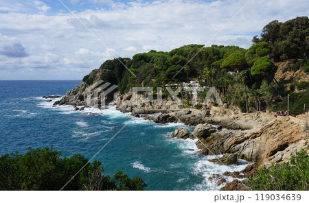 View of the sea coast in Lloret de Mar, Costa Brava, Catalonia, Spain. 119034639