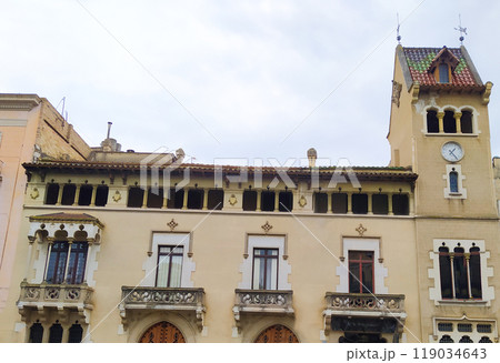 Historical facade of building at Figueres city hall in Catalonia 119034643