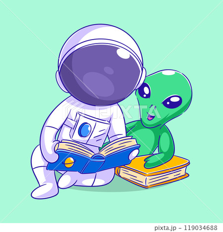 Astronaut is reading a book with his friend 119034688