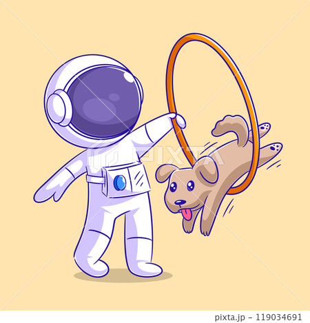Astronaut playing jump with dog 119034691