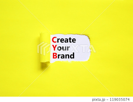 CYB Create your brand symbol. Concept words CYB Create your brand on beautiful white paper. Beautiful yellow paper background. Business CYB Create your brand concept. Copy space. 119035074