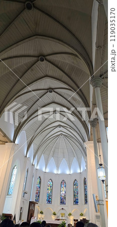 Beautiful Church and altar, breathtaking view of a cathedral church featuring stunning elegant altar decoration and elegant cross 119035170
