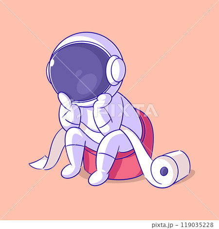 Astronaut is defecating with toilet paper beside him 119035228