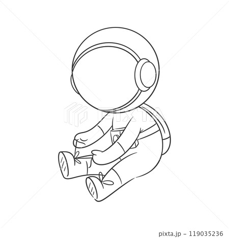 Astronaut sitting fixing his shoelaces for coloring 119035236