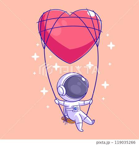 Astronaut playing heart balloon swing 119035266