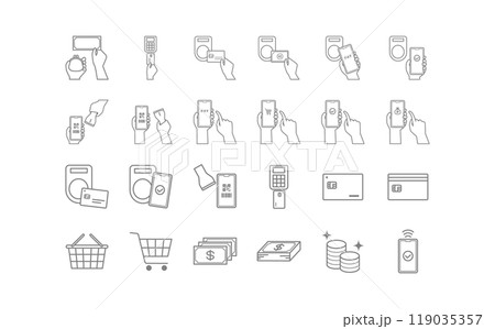 グレーの支払いの線画アイコンセット グレーの支払いの線画アイコンセット 119035357