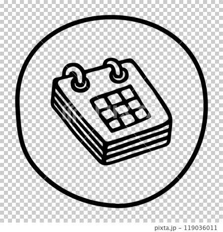 Doodle calendar schedule icon or logo, hand drawn with thin black line. Doodle calendar schedule icon or logo, hand drawn with thin black line. 119036011