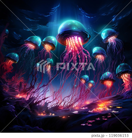 The Abyssal Symphony: Deep-sea creatures playing harmonious tunes in the dark depths 119036153