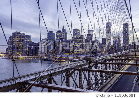 View of Manhattan Skyline from Brooklyn Bridge, New York, USA 119036681