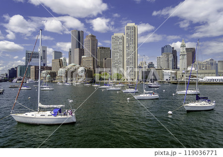 View of the Boston skyline from the bay, USA View of the Boston skyline from the bay, USA 119036771