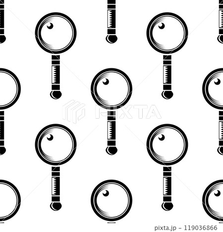 Vector magnifying glass, search icon seamless pattern. Magnifier, big tool instrument. Magnifier loupe search. Business Analysis symbol 119036866